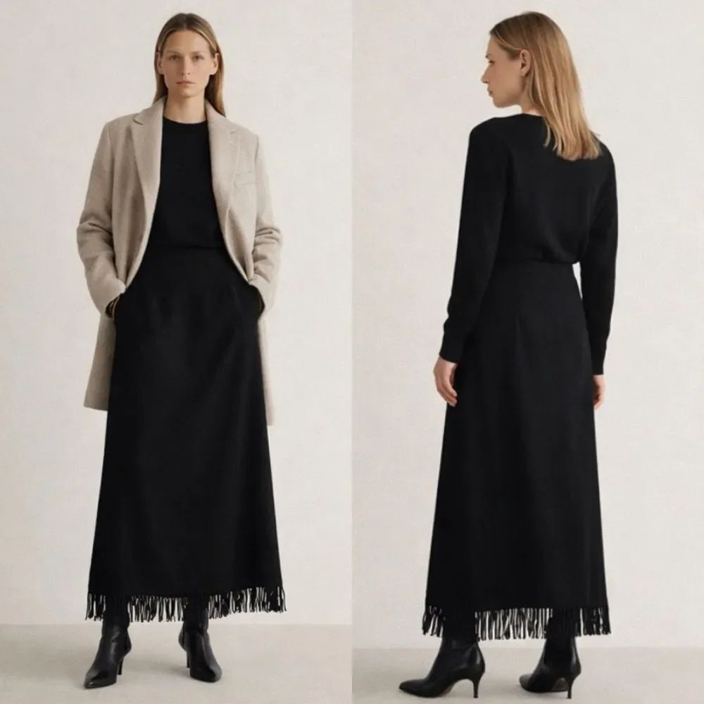 Pendleton Vintage Virgin wool maxi skirt with fringe